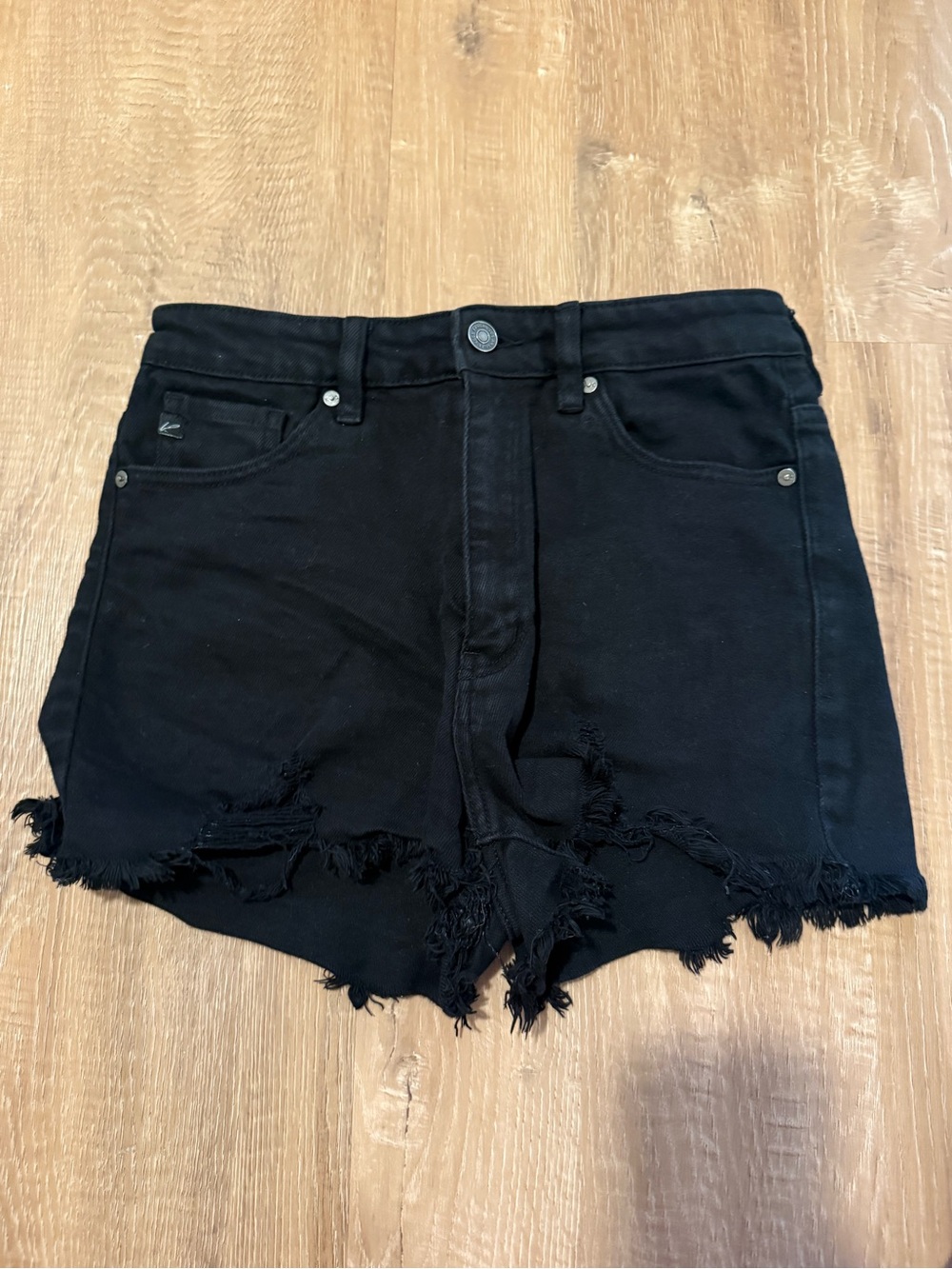KanCan Black Distressed High-Waist Denim Shorts